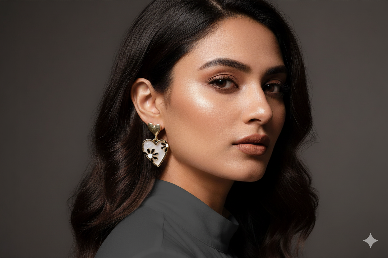 Gold-Plated Heart & Daisy Drop Earrings