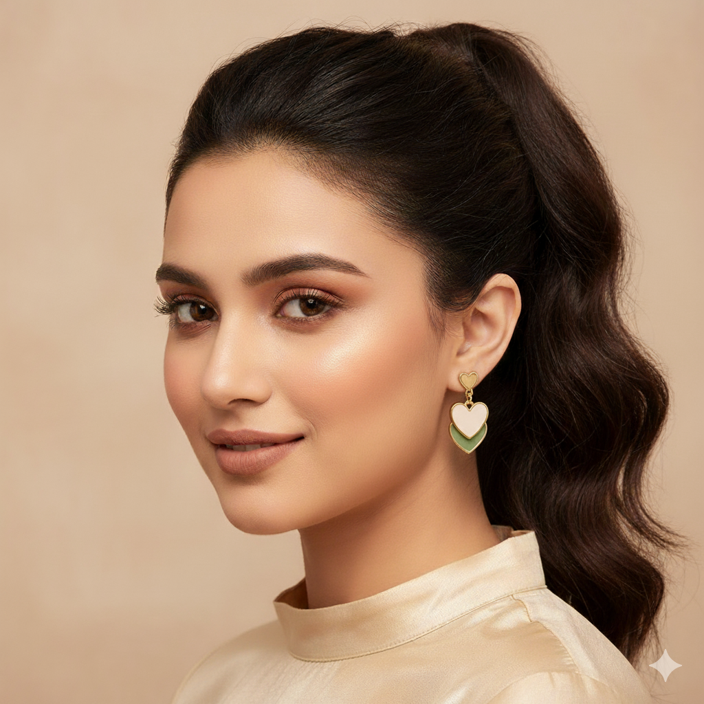 Layered Heart Drop Earrings - Gold Plated Multi-Color Design