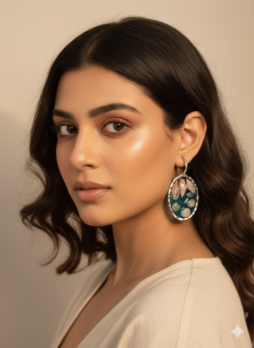 Ocean Shell Resin Drop Earrings - Handcrafted Seashell Jewelry