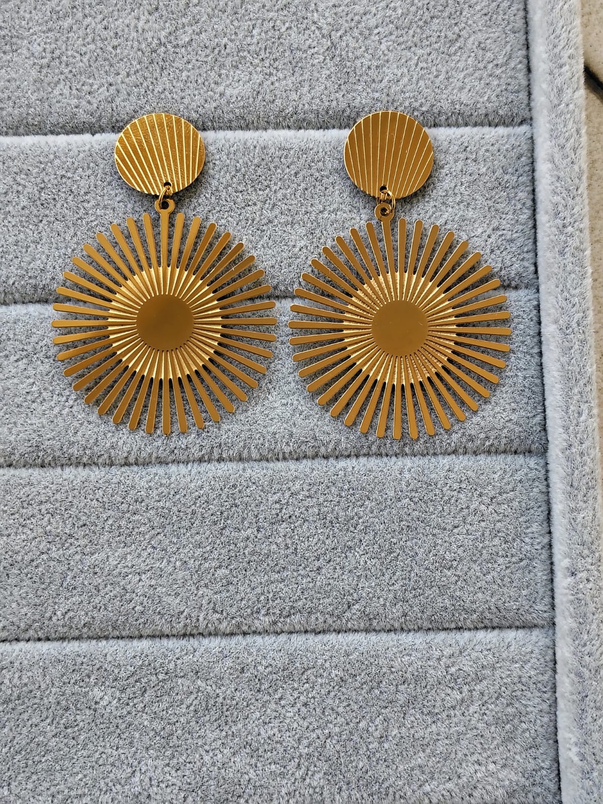 Gold Sunburst Statement Earrings - Stainless Steel