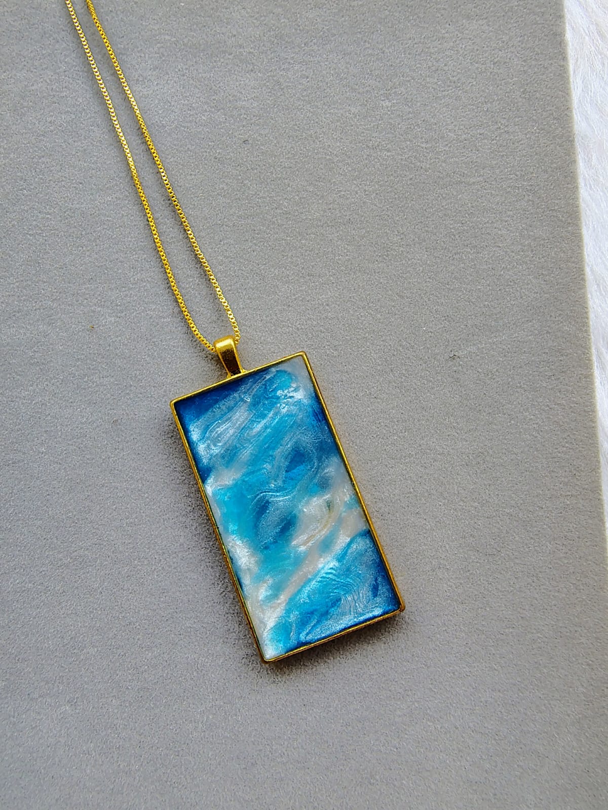 Ocean Waves Resin Pendant - Gold Framed Rectangle