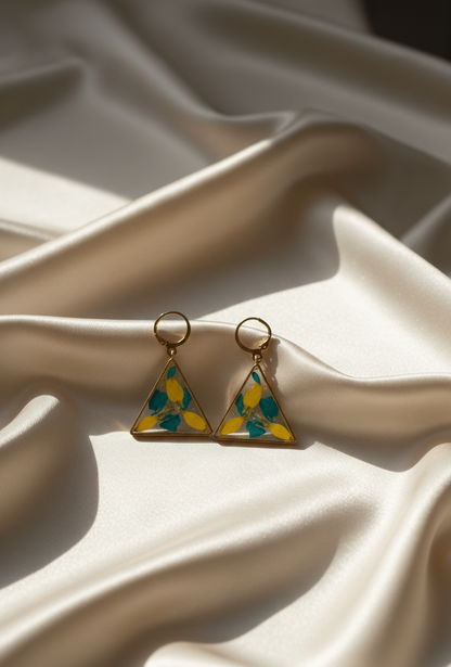 Handcrafted Floral Resin Earrings - Real Pressed Flowers Gold Bezel