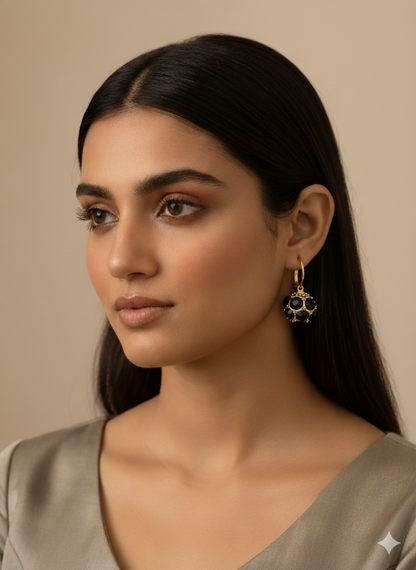 Elegant Emerald Green Gemstone Cluster Earrings - Gold Plated Lever Back