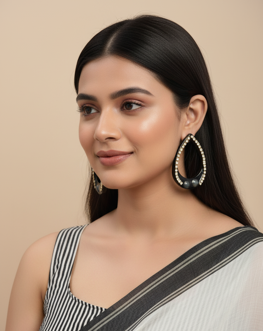 Black & Gold Crystal Teardrop Earrings - Elegant Statement Jewelry