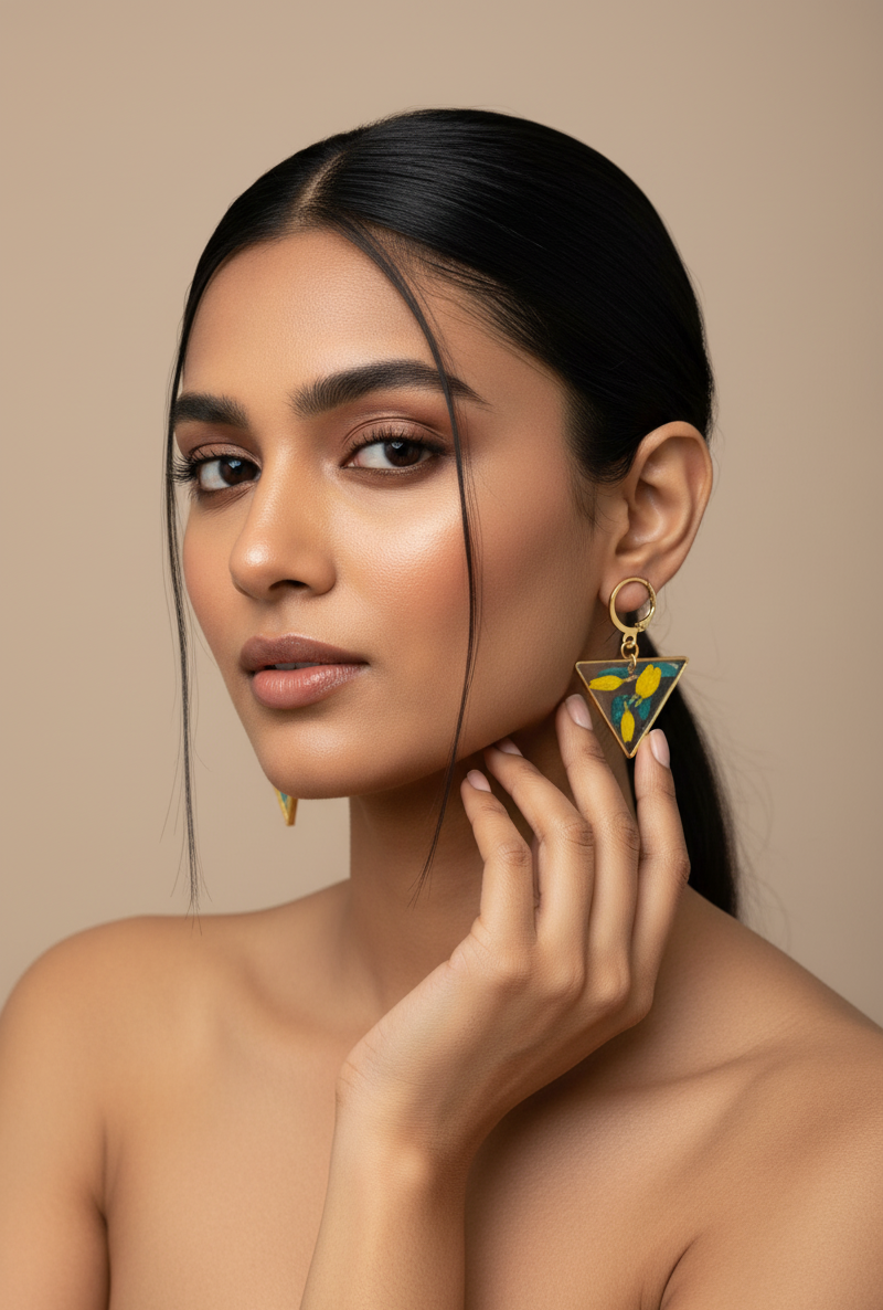 Handcrafted Floral Resin Earrings - Real Pressed Flowers Gold Bezel