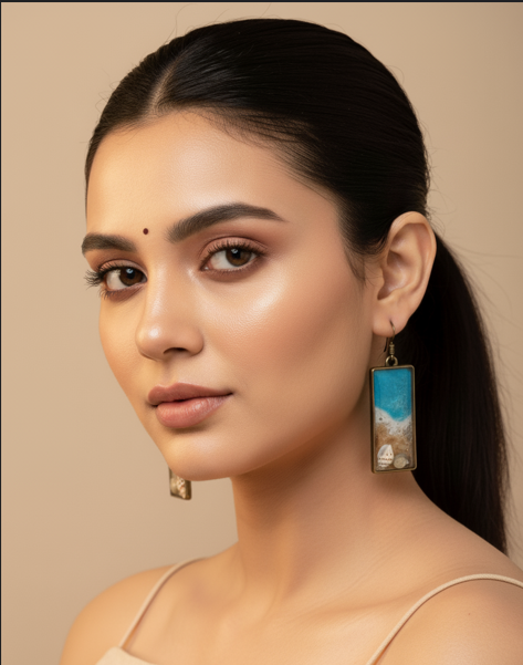 Ocean Beach Resin Drop Earrings - Handcrafted Seashell Jewelry