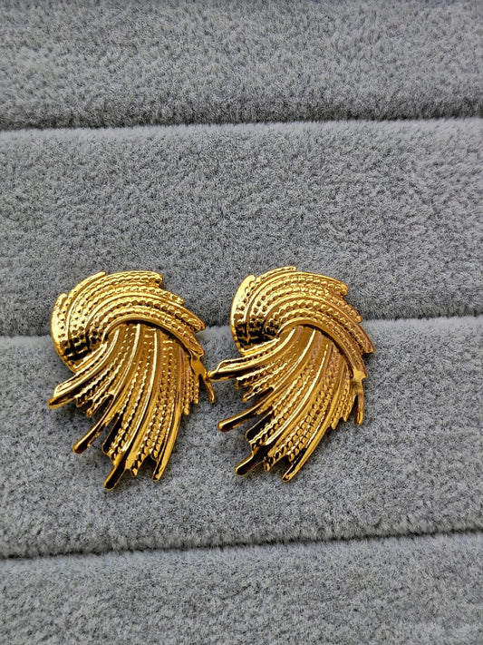 Swirl-Shaped Gold-Toned Stainless Steel Earrings