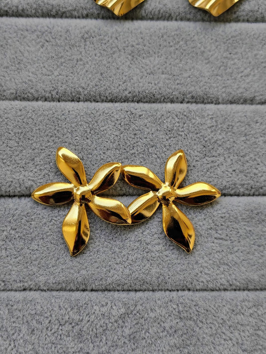 Gold-Toned Stainless Steel Flower Earrings