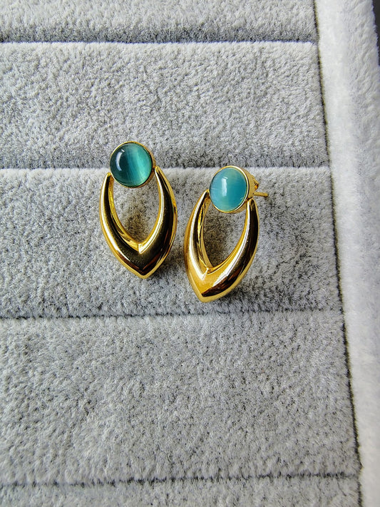 Turquoise Stone Earrings - Gold Layered Statement Jewelry