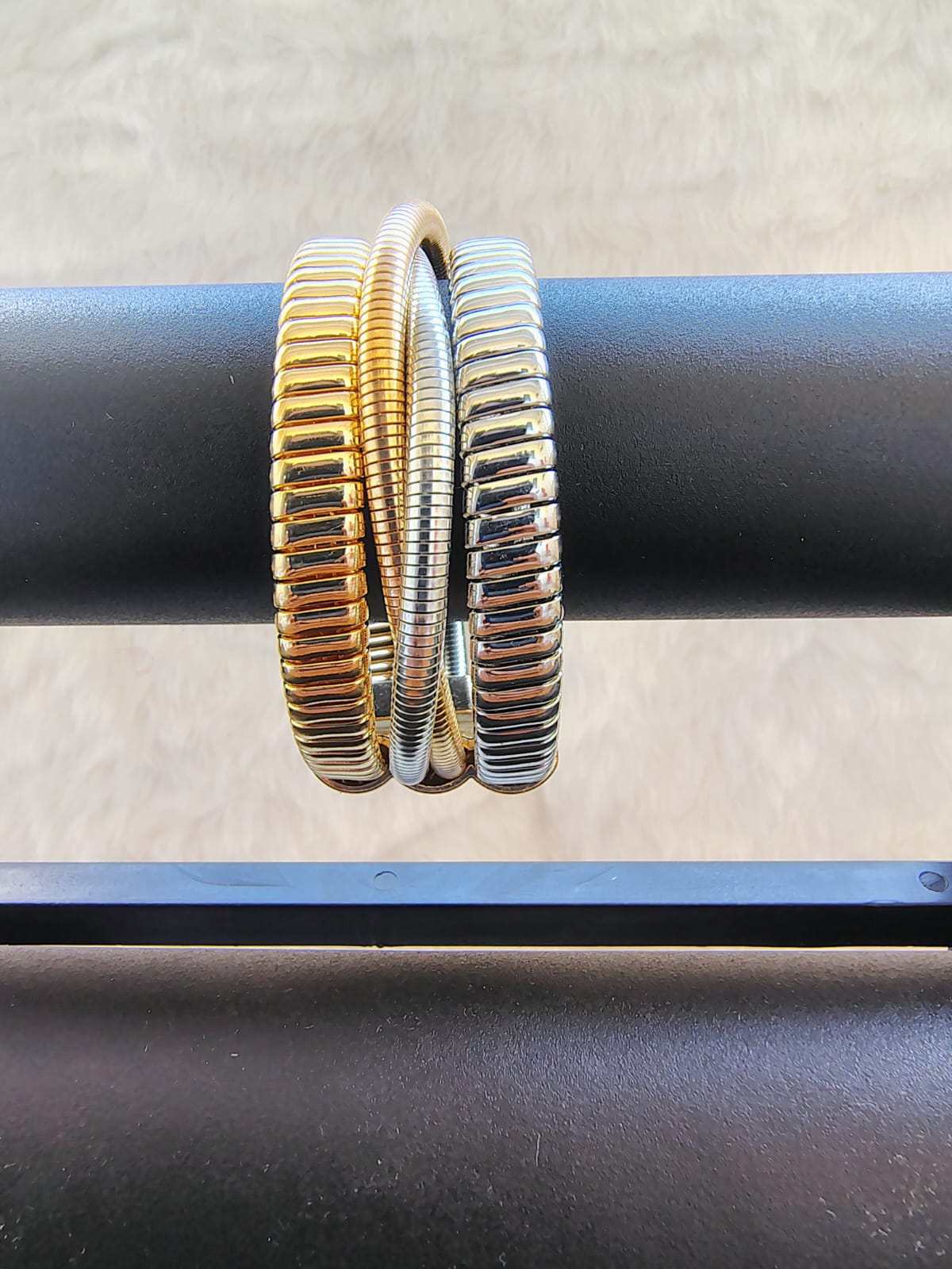 Two-Tone Stacked Cuff Bracelet - Gold & Silver Stainless Steel