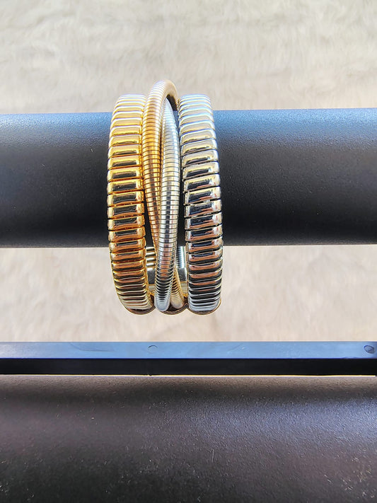 Two-Tone Stacked Cuff Bracelet - Gold & Silver Stainless Steel