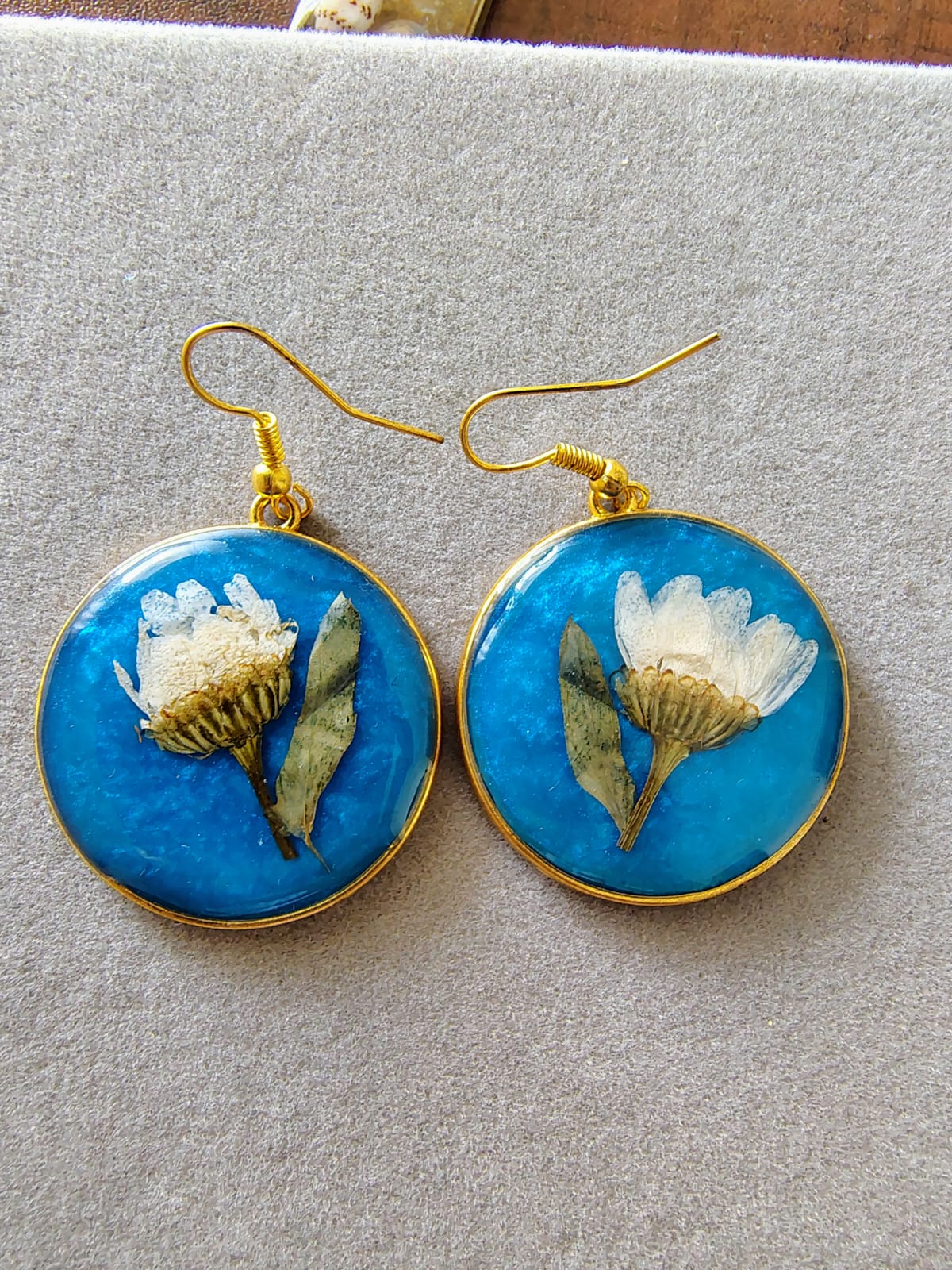 Azure Bloom Pressed Flower Earrings