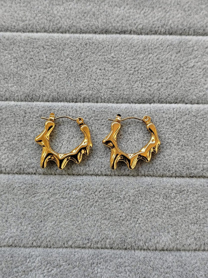 Melting Gold Hoop Earrings - Stainless Steel Liquid Drip Huggie Hoops