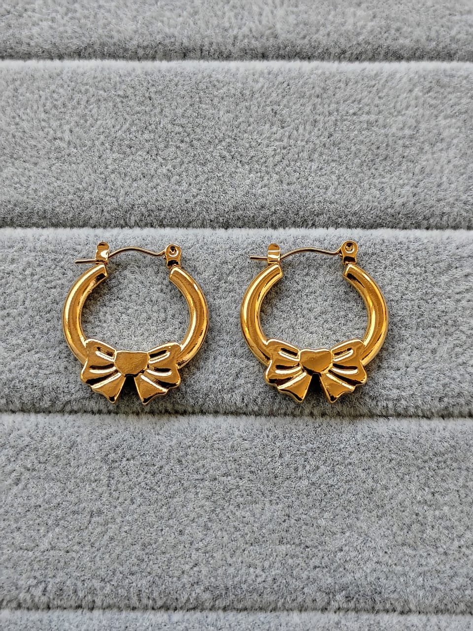 Gold Bow Hoop Earrings - Stainless Steel Huggie Hoops for Women