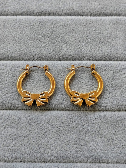Gold Bow Hoop Earrings - Stainless Steel Huggie Hoops for Women