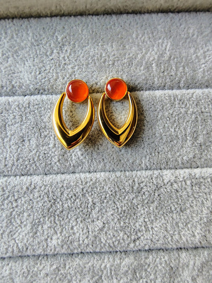 Turquoise Stone Earrings - Gold Layered Statement Jewelry