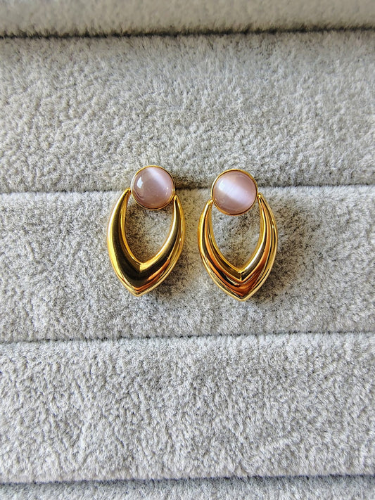 Turquoise Stone Earrings - Gold Layered Statement Jewelry