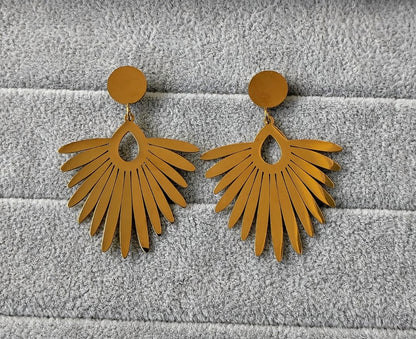 Gold Feather Statement Earrings - Stainless Steel