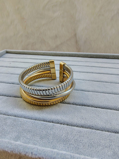 Two-Tone Stacked Cuff Bracelet - Gold & Silver Stainless Steel