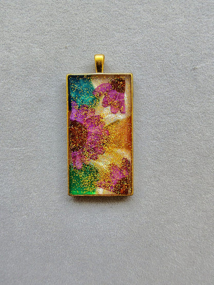 Rectangular Multicolour Pendant with Violet Press Flower
