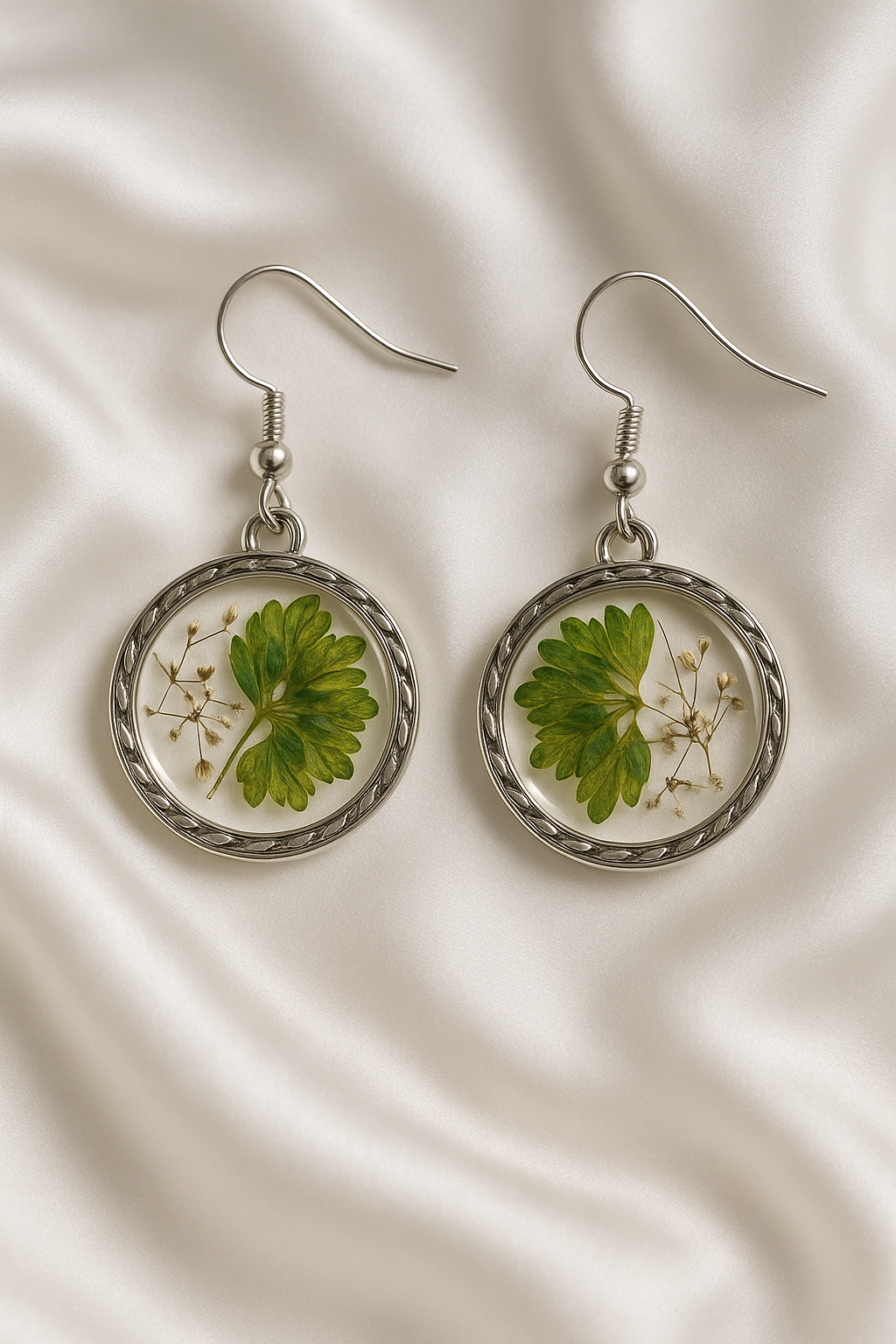 Botanical Resin Drop Earrings - Real Pressed Leaves & Flowers Jewelry
