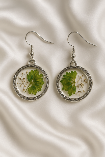 Botanical Resin Drop Earrings - Real Pressed Leaves & Flowers Jewelry