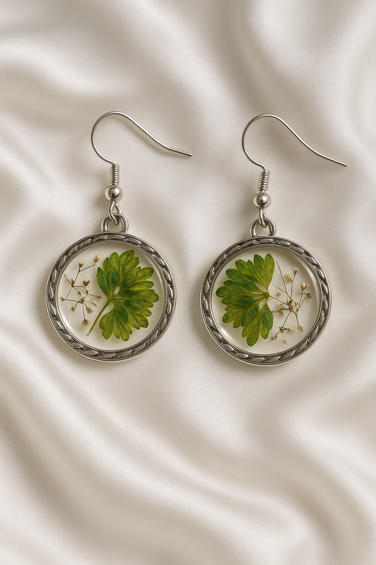 Botanical Resin Drop Earrings - Real Pressed Leaves & Flowers Jewelry