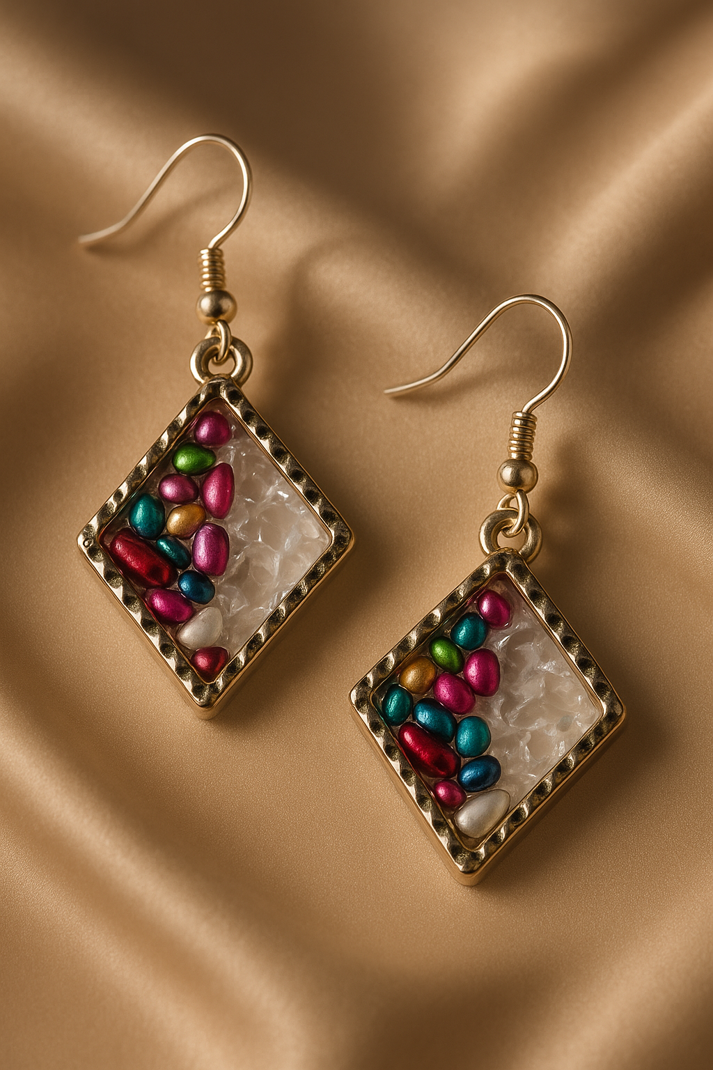 Colorful Resin Stone Diamond Earrings - Handmade Statement Jewelry