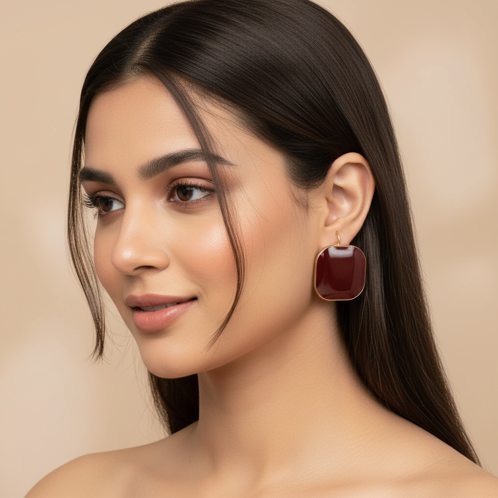 Elegant Indian model wearing earrings for jewelry shoot