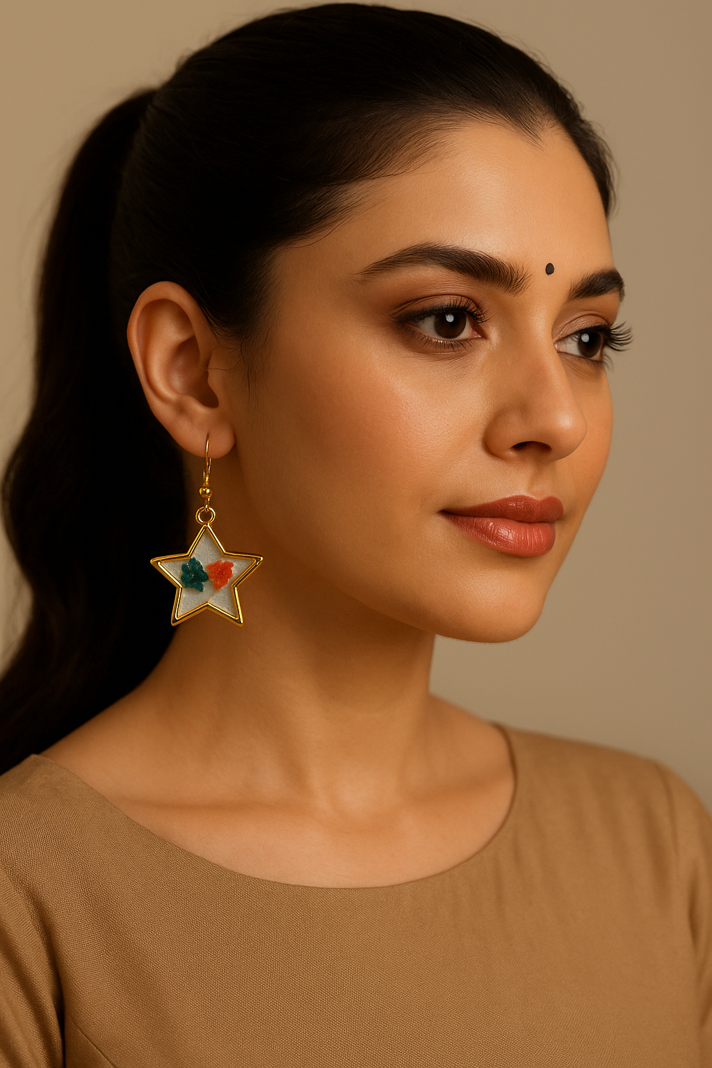 Star Pressed Flower Resin Earrings - Handmade Blue & Orange Floral Jewelry