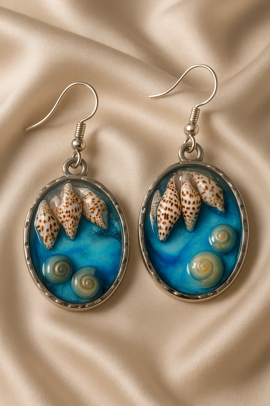 Ocean Shell Earrings on Light Satin
