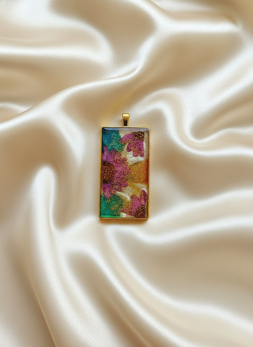 Pressed Flower Resin Pendant on Satin Cloth