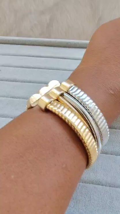 Two-Tone Stacked Cuff Bracelet - Gold & Silver Stainless Steel