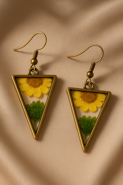 Triangular Botanical Resin Earrings
