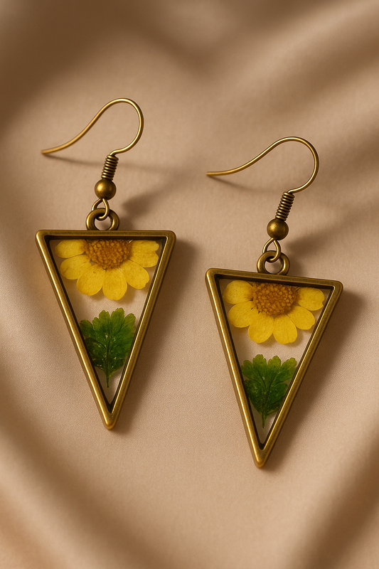 Triangular Botanical Resin Earrings