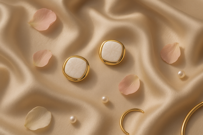 White stone earrings on luxurious satin cloth